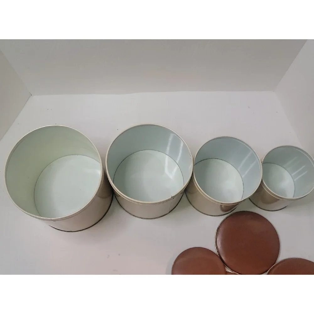Vintage Rare Cheinco Tin Nesting Round Canister Set‎ Fruit Pattern No Rust